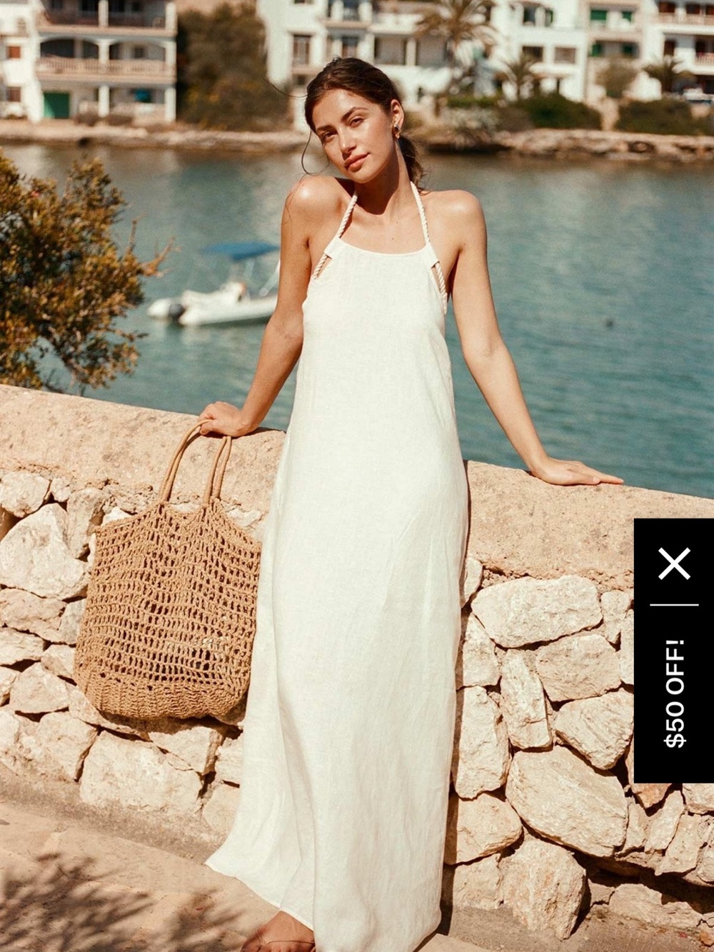 Vitamin a Lightweight beige  Linen Maxi Halter Dress